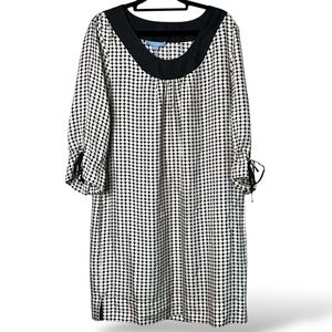 BAIA 100% Silk Black & Cream Popover Dress Ruffle Tie Cuffs US Sz 12